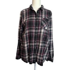 True Craft Plaid Flannel Button-Up Shirt Women’s Medium 100% Cotton
